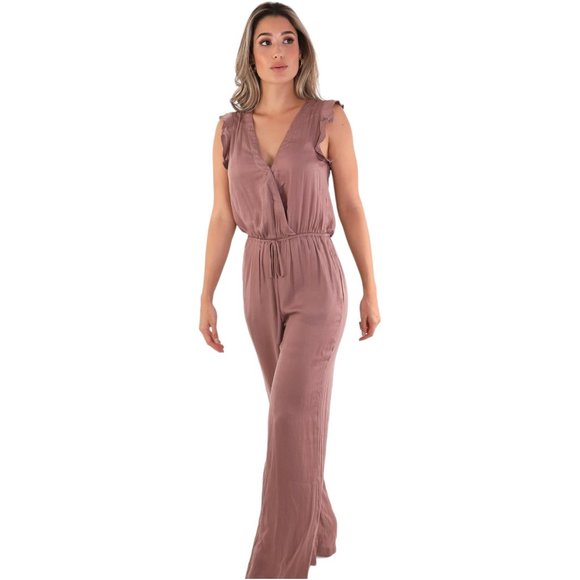 Mustard Seed V-Neck Flutter Sleeve Wide Leg Mauve Jumpsuit New w/Tag Women's Med - Picture 3 of 6